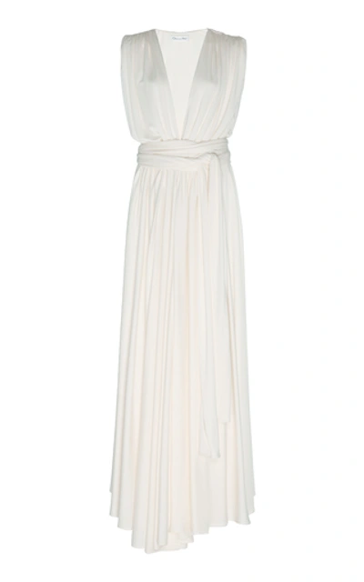 Shop Oscar De La Renta Gathered Jersey Maxi Dress In White