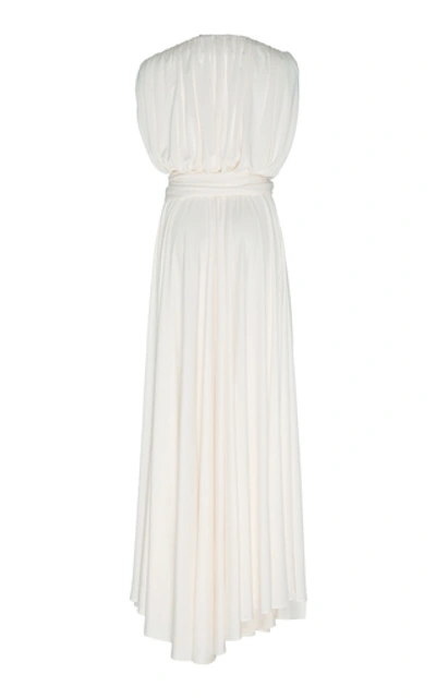 Shop Oscar De La Renta Gathered Jersey Maxi Dress In White