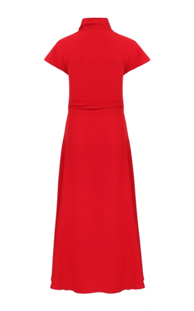 Shop Amal Al Mulla Ruby Red Crepe Flared Midi Dress