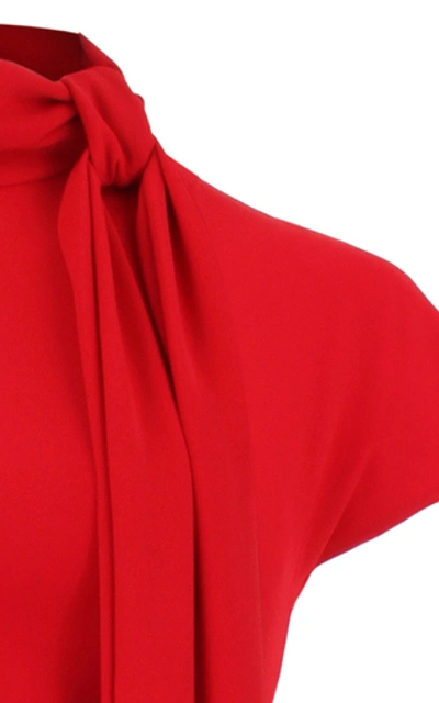 Shop Amal Al Mulla Ruby Red Crepe Flared Midi Dress