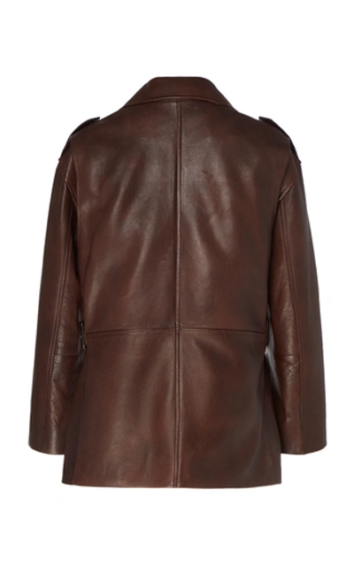 Shop Ganni Leather Biker Jacket In Brown