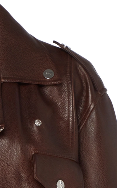 Shop Ganni Leather Biker Jacket In Brown