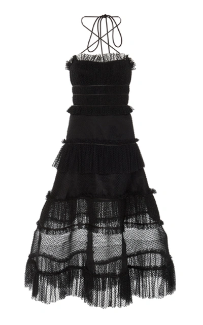 Shop Alexis Angelia Ruffle-tiered Criss-cross Cotton Dress In Black