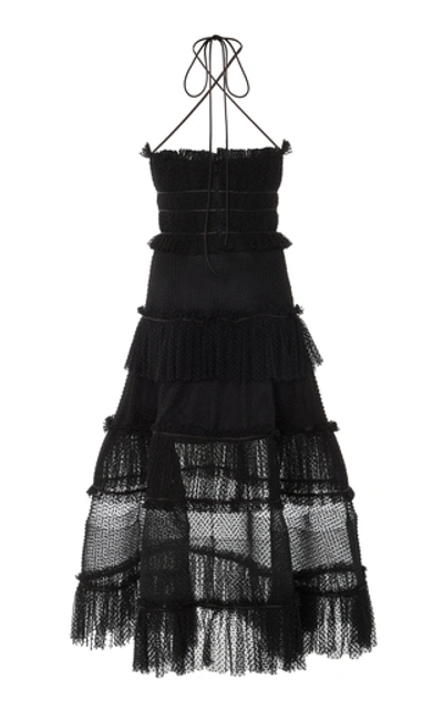 Shop Alexis Angelia Ruffle-tiered Criss-cross Cotton Dress In Black