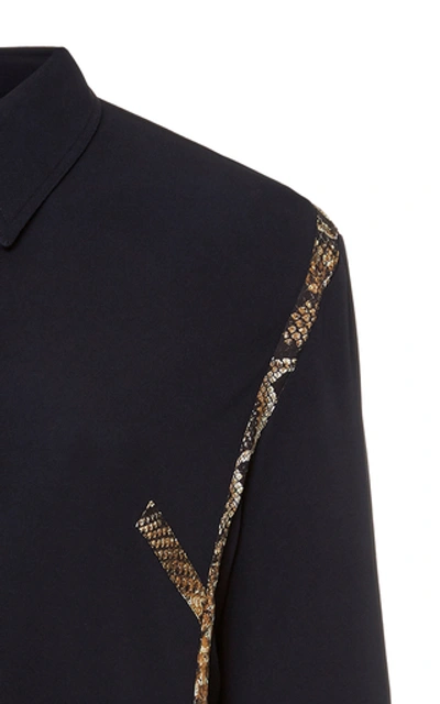 Shop Victoria Beckham Contrast Snake Trim Crepe-jersey Blouse In Navy