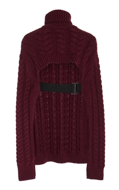 Shop Tibi Cable-knit Wool-blend Turtleneck Sweater In Burgundy