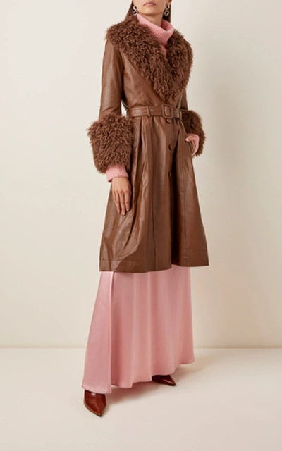 Shop Saks Potts Foxy Shearling-trimmed Leather Coat In Brown