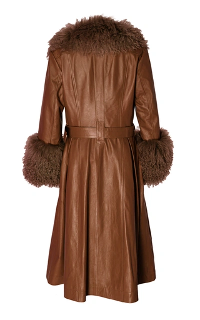 Shop Saks Potts Foxy Shearling-trimmed Leather Coat In Brown