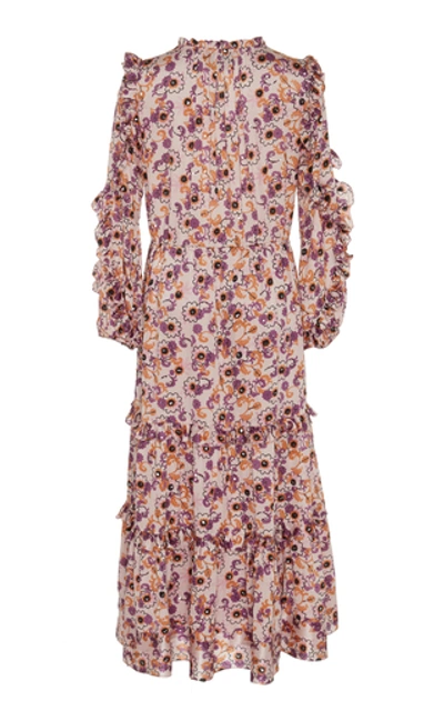 Shop Alexis Isbel Ruffle-tiered Beaded Silk Dress In Multi