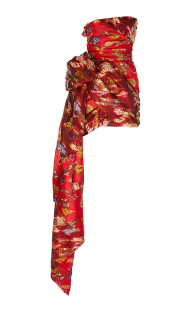 Shop Oscar De La Renta Tie-detailed Floral-jacquard Mini Dress In Multi