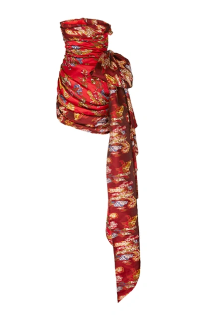 Shop Oscar De La Renta Tie-detailed Floral-jacquard Mini Dress In Multi