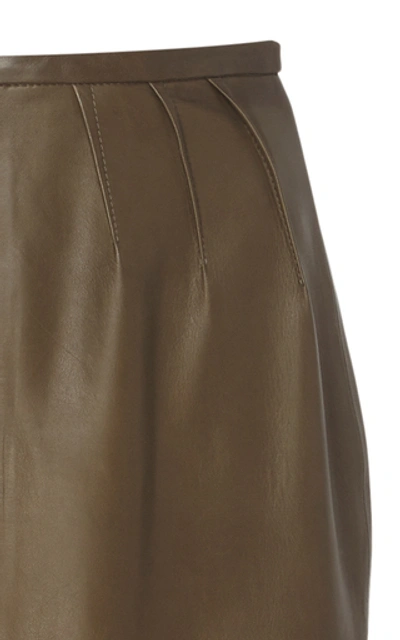 Shop Rochas Pleated Leather Pencil Skirt In Green