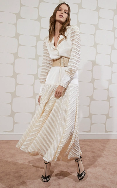 Shop Alexis Juliska Sheer-paneled Maxi Blazer Dress In Neutral