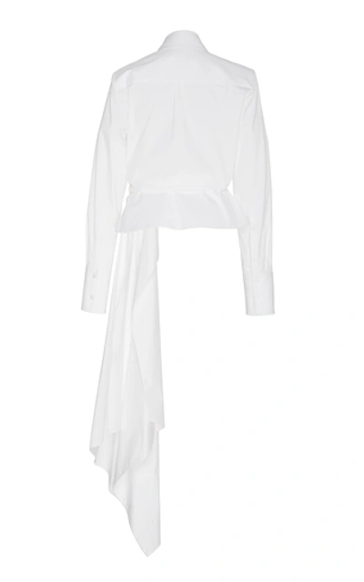 Shop Oscar De La Renta Asymmetric Sash-detailed Cotton-blend Shirt In White
