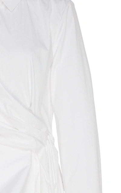 Shop Oscar De La Renta Asymmetric Sash-detailed Cotton-blend Shirt In White