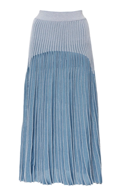 Shop Balmain Ribbed Jacquard-knit Midi Skirt In Blue