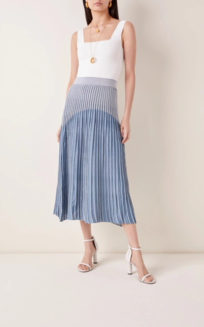 Shop Balmain Ribbed Jacquard-knit Midi Skirt In Blue