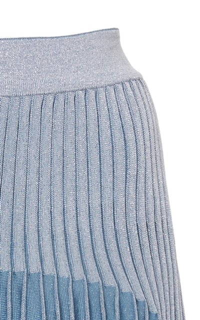 Shop Balmain Ribbed Jacquard-knit Midi Skirt In Blue