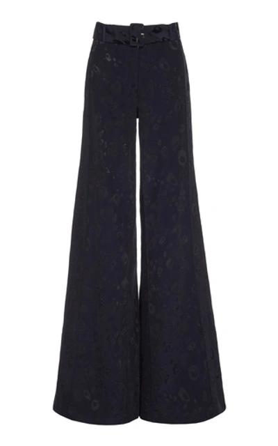 Shop Alexis Donira High-waisted Wide-leg Jacquard Pants In Navy