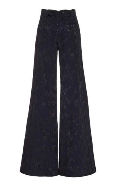Shop Alexis Donira High-waisted Wide-leg Jacquard Pants In Navy