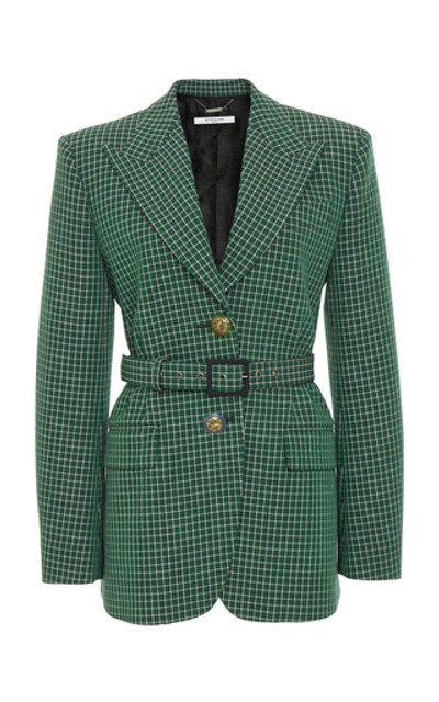 Shop Givenchy Belted Checked Wool-crepe Blazer In Plaid
