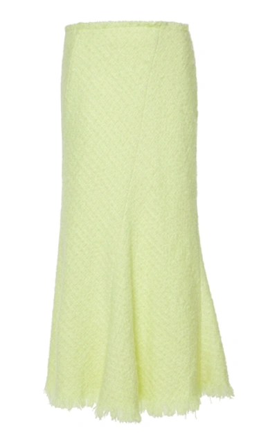 Shop Alexander Wang Frayed Wool-blend Tweed Midi Skirt In Yellow