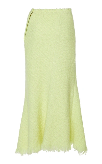 Shop Alexander Wang Frayed Wool-blend Tweed Midi Skirt In Yellow