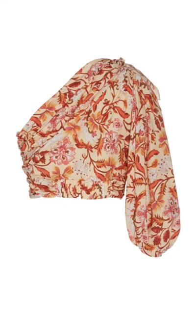 Shop Amur Harley Cold-shoulder Floral Silk Top In Print