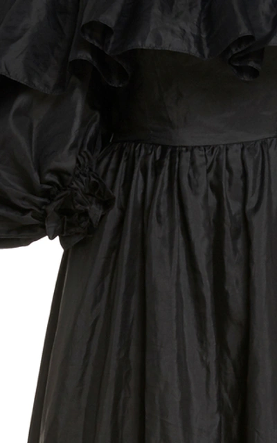 Shop Loveshackfancy Tara Off-the-shoulder Ruffled Taffeta Gown In Black