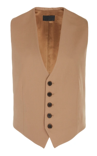Shop Nili Lotan Angelina Buttoned Wool Vest In Brown