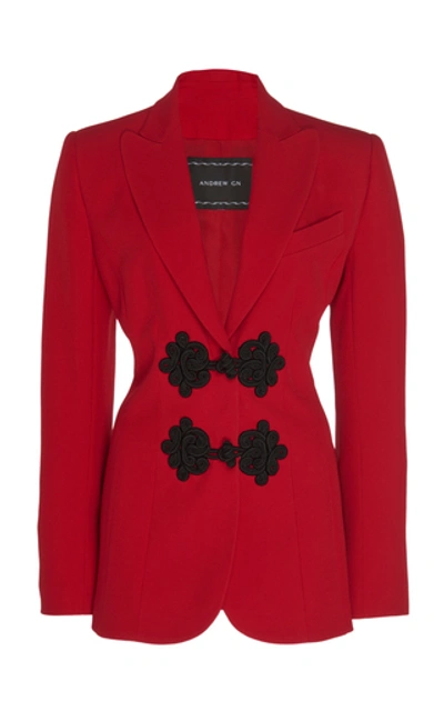 Shop Andrew Gn Guipure Lace-trimmed Crepe Blazer In Red