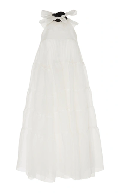Shop Rochas Tiered Silk-organza Halter Gown In White