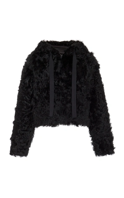 Shop Monse Cropped Lamb Shearling Hoodie In Black