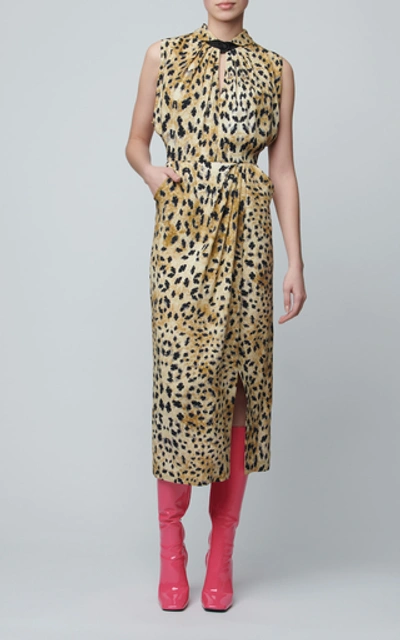 Shop Prada Printed Satin Midi Dress