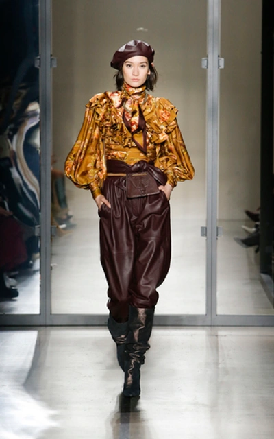 Shop Zimmermann Resistance High-waisted Belted Leather Straight-leg Pants In Burgundy