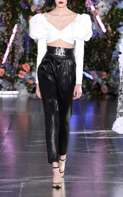 Shop Rodarte High-rise Lamé Straight-leg Pants In Black