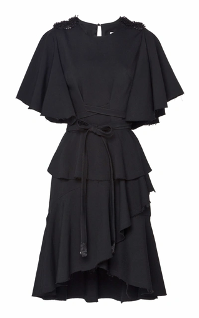 Shop Johanna Ortiz Recuerdos Tristes Ruffled Cotton-blend Mini Dress In Black