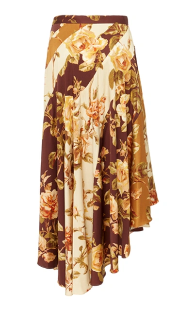 Shop Zimmermann Resistance Asymmetric Floral-print Silk-blend Skirt