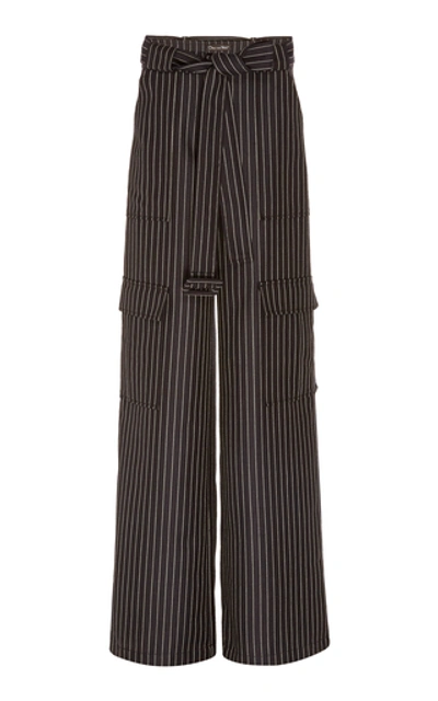Shop Oscar De La Renta Striped Wool-blend Cargo Pants In Navy