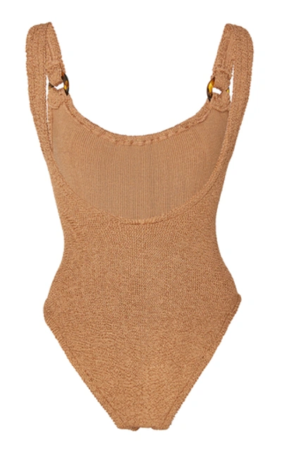Hunza G Domino Knit Texture High-cut Swimsuit In Brown