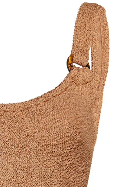 Hunza G Domino Knit Texture High-cut Swimsuit In Brown