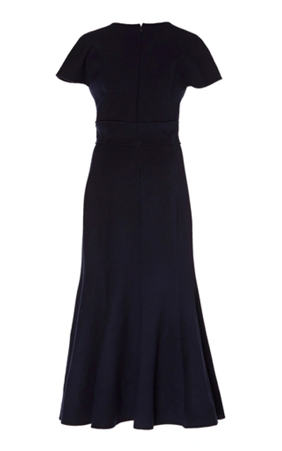 Shop Oscar De La Renta Embellished Wool-blend Midi Dress In Navy