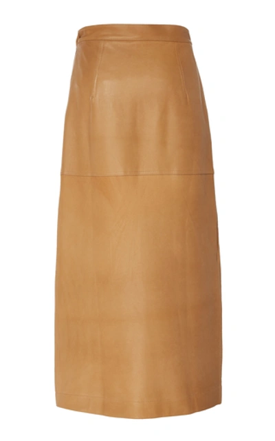 Shop Bouguessa Pocketed Leather Wrap Skirt In Brown