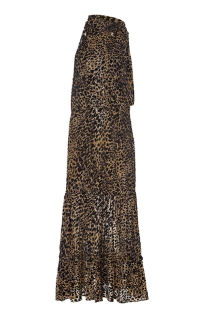 Shop Rixo London Eleanor Printed Silk-chiffon Halterneck Maxi Dress In Brown