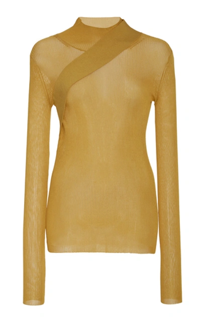 Shop Peter Do Seatbelt Ribbed-knit Mesh Sweater In Yellow
