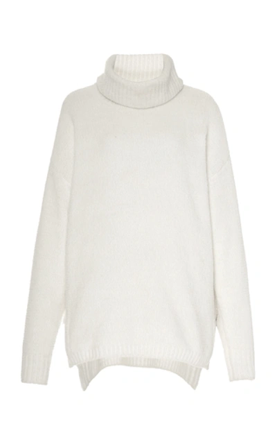Shop Atm Anthony Thomas Melillo Oversized Chenille Turtleneck Sweater In White