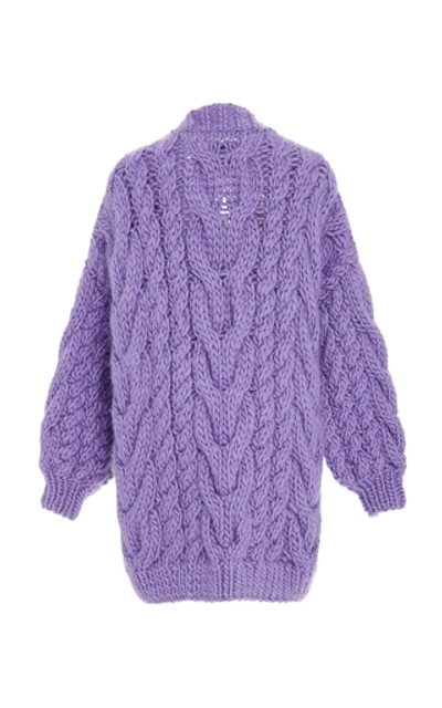 Shop I Love Mr Mittens Cable-knit Wool Cardigan In Purple