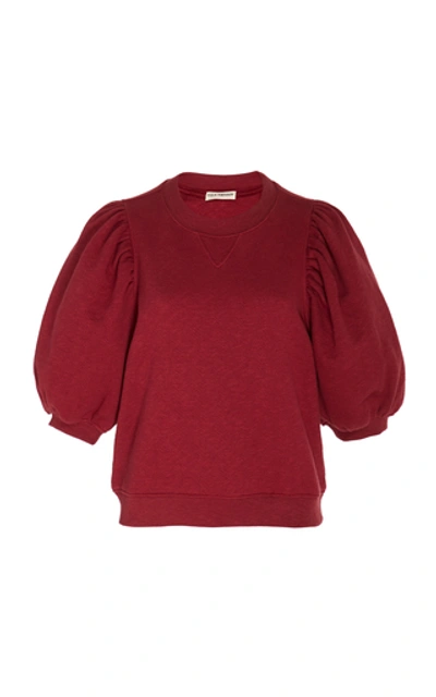 Shop Ulla Johnson Rami Balloon-sleeve Cotton Sweatshirt In Burgundy