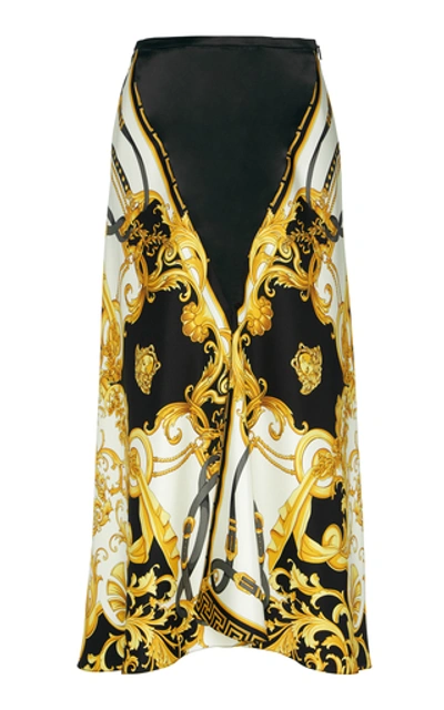 Shop Versace Printed Silk-satin Midi Skirt