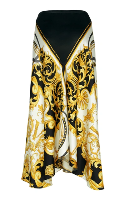Shop Versace Printed Silk-satin Midi Skirt